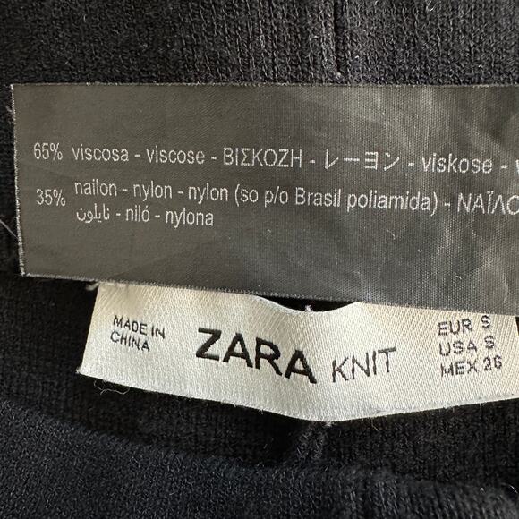 Zara Knit Pants Small Wide Leg Crop Black Loungewear Comfort Waist - Picture 8 of 9